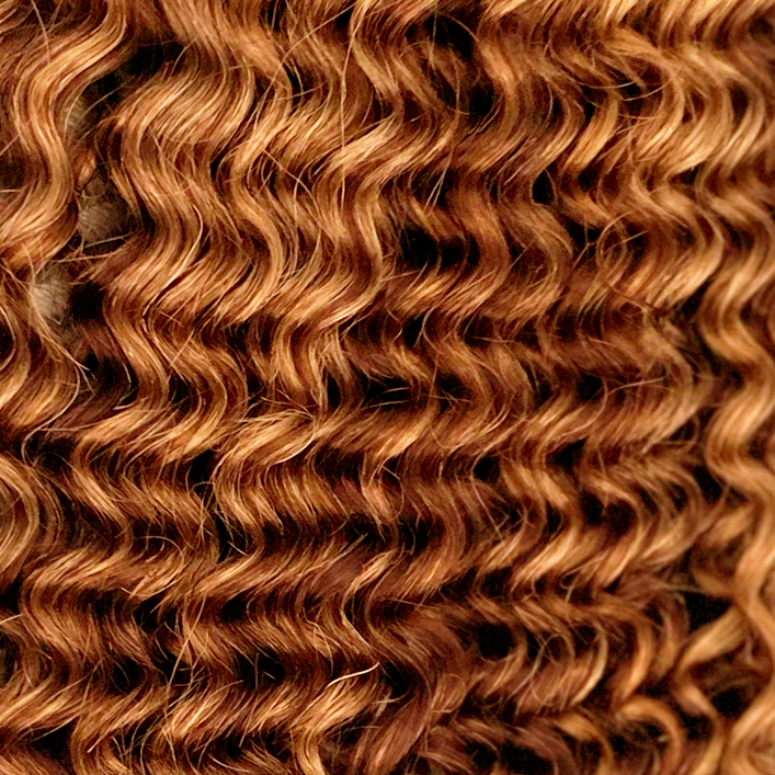 Extensões de trama - Cabelo cacheado - 50 cm - Castanho chocolate / Loiro bege claro (4/22)
